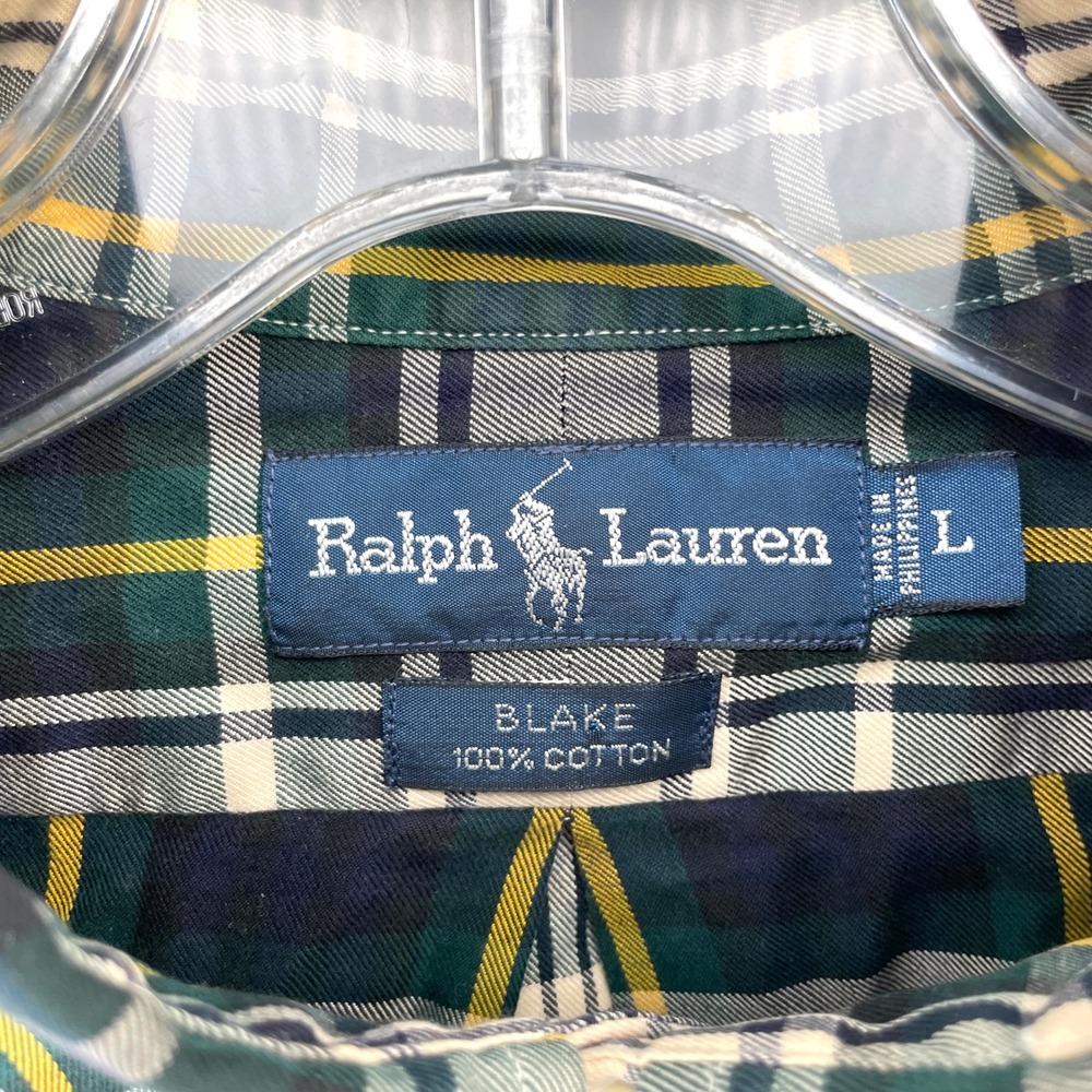 Ralph Lauren Blake Tartan Plaid Button Shirt Mens Large Green Yellow - Picture 2 of 9